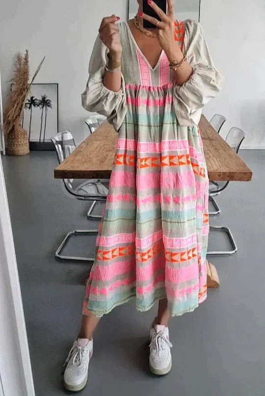 Luisa – kleurrijke maxi-jurk met geometrisch patroon