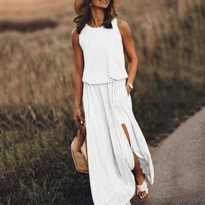 Amelia - relaxte witte maxi-jurk